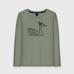 Лонгслив хлопковый женский Утка в шапке, цвет: авокадо