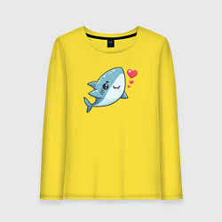 Лонгслив хлопковый женский Акула с сердечками, цвет: желтый