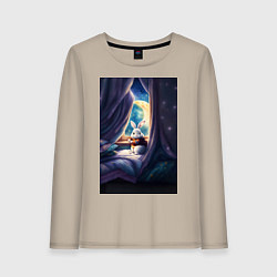 Лонгслив хлопковый женский Кролик в пижаме, цвет: миндальный