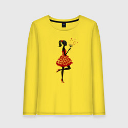 Лонгслив хлопковый женский Силуэт девушки в платье из сердец, цвет: желтый