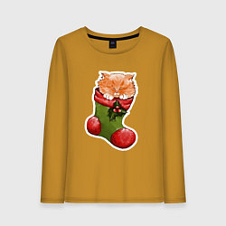 Лонгслив хлопковый женский Рыжик спит, цвет: горчичный