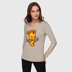 Лонгслив хлопковый женский Пицца на спорте, цвет: миндальный — фото 2