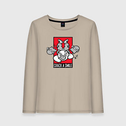 Лонгслив хлопковый женский Crack a smile, цвет: миндальный