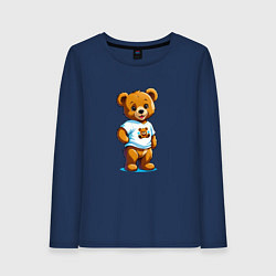 Лонгслив хлопковый женский Медвежонок в футболке, цвет: тёмно-синий