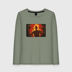 Лонгслив хлопковый женский Скелет огонь, цвет: авокадо