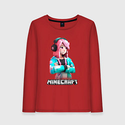 Лонгслив хлопковый женский Minecraft девушка с розовыми волосами, цвет: красный