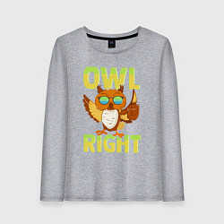 Лонгслив хлопковый женский Owl right - каламбур отлично, цвет: меланж