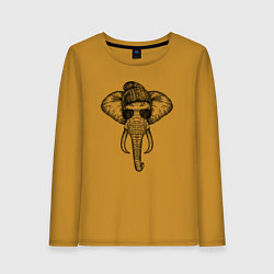Лонгслив хлопковый женский Слон хипстер, цвет: горчичный