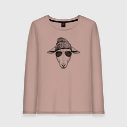Лонгслив хлопковый женский Овечка в шапке, цвет: пыльно-розовый