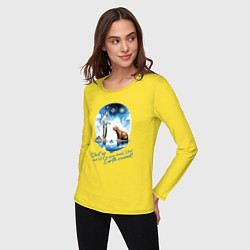 Лонгслив хлопковый женский Прикол капибара и Илон Маск, цвет: желтый — фото 2