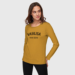 Лонгслив хлопковый женский Vasilisa never alone - motto, цвет: горчичный — фото 2