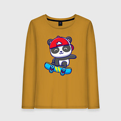 Лонгслив хлопковый женский Panda skater, цвет: горчичный