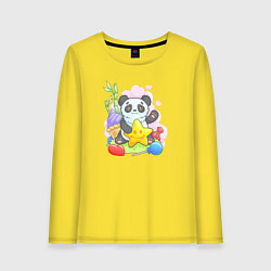 Лонгслив хлопковый женский Панда со звездой, цвет: желтый