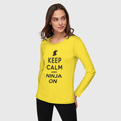 Лонгслив хлопковый женский Keep calm and ninja on, цвет: желтый — фото 2