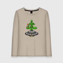 Лонгслив хлопковый женский Пришелец и песочные часы, цвет: миндальный