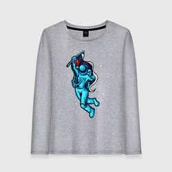 Лонгслив хлопковый женский Космонавт с флагом в руке, цвет: меланж