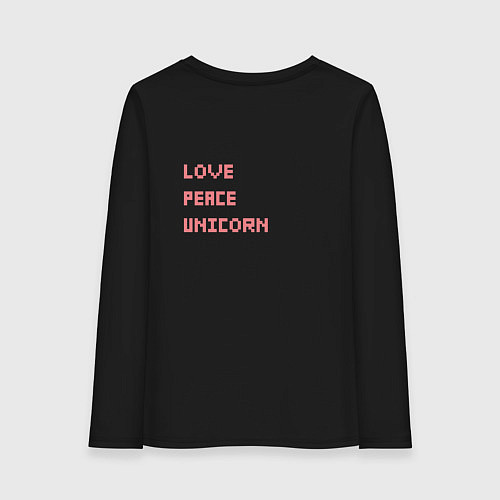Женский лонгслив Love peace unicorn / Черный – фото 2