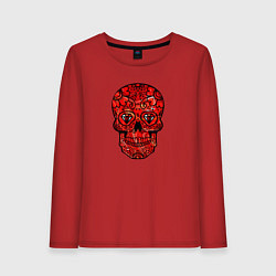 Лонгслив хлопковый женский Red decorative skull, цвет: красный