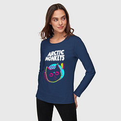 Лонгслив хлопковый женский Arctic Monkeys rock star cat, цвет: тёмно-синий — фото 2