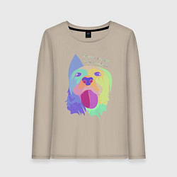 Лонгслив хлопковый женский Живи проще - будь добрее, цвет: миндальный