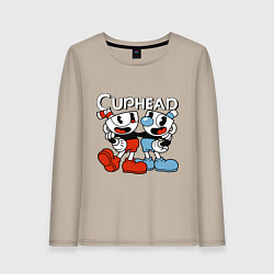 Лонгслив хлопковый женский Cuphead and Mugman, цвет: миндальный