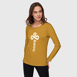 Лонгслив хлопковый женский Cloud9 - vertical logo, цвет: горчичный — фото 2