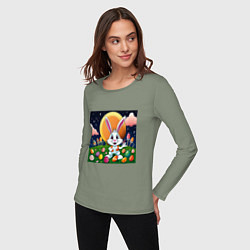 Лонгслив хлопковый женский Кролик пришелец, цвет: авокадо — фото 2