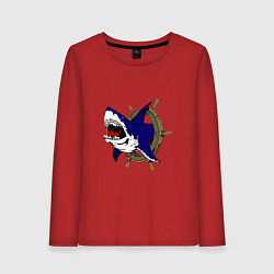 Лонгслив хлопковый женский Акула и штурвал, цвет: красный