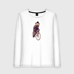Лонгслив хлопковый женский Медведь на велосипеде, цвет: белый
