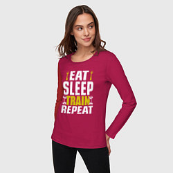 Лонгслив хлопковый женский Eat sleep train, цвет: маджента — фото 2