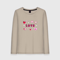 Лонгслив хлопковый женский Любовь и сердечки, цвет: миндальный