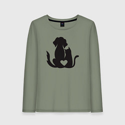Лонгслив хлопковый женский Dog and cat love, цвет: авокадо