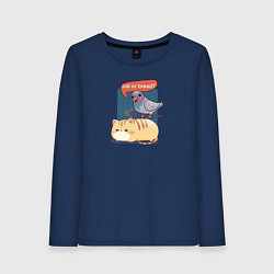 Лонгслив хлопковый женский Кот-хлеб и голубь, цвет: тёмно-синий