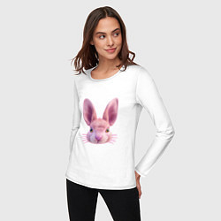 Лонгслив хлопковый женский Розовый заяц - портрет кролика, цвет: белый — фото 2