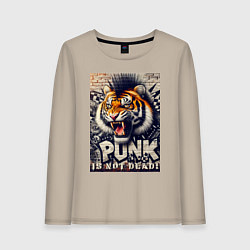 Лонгслив хлопковый женский Cool tiger - punks not dead, цвет: миндальный