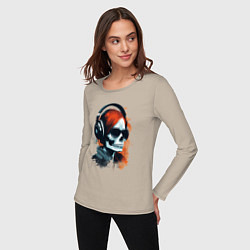 Лонгслив хлопковый женский Grunge redhead girl skull, цвет: миндальный — фото 2