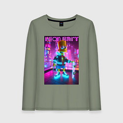 Лонгслив хлопковый женский Neon Bart - with skateboard ai art fantasy, цвет: авокадо