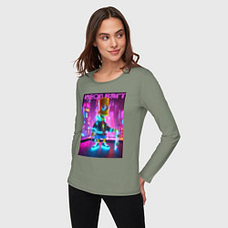 Лонгслив хлопковый женский Neon Bart - with skateboard ai art fantasy, цвет: авокадо — фото 2