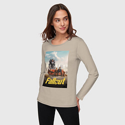 Лонгслив хлопковый женский Фоллаут на диване, цвет: миндальный — фото 2