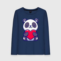 Лонгслив хлопковый женский Панда и сердечко, цвет: тёмно-синий