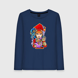 Лонгслив хлопковый женский Девушка космонавт СССР, цвет: тёмно-синий
