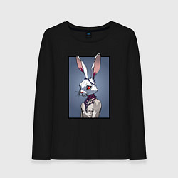 Лонгслив хлопковый женский Плохой заяц, цвет: черный