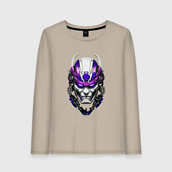 Лонгслив хлопковый женский Фиолетовый киберпанк самурай, цвет: миндальный
