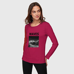 Лонгслив хлопковый женский Waves, цвет: маджента — фото 2