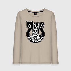 Лонгслив хлопковый женский Misfits want your skull, цвет: миндальный