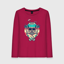 Лонгслив хлопковый женский Skull and surf, цвет: маджента