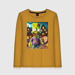 Лонгслив хлопковый женский Зомби Барт Симпсон - нейросеть, цвет: горчичный
