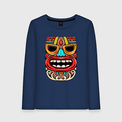 Лонгслив хлопковый женский Tiki mask, цвет: тёмно-синий