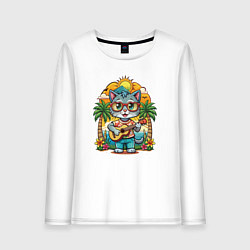 Женский лонгслив Кот играет на гитаре жарким летом