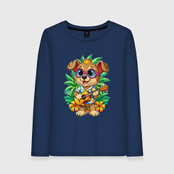 Женский лонгслив Щенок играет на гитаре жарким летом